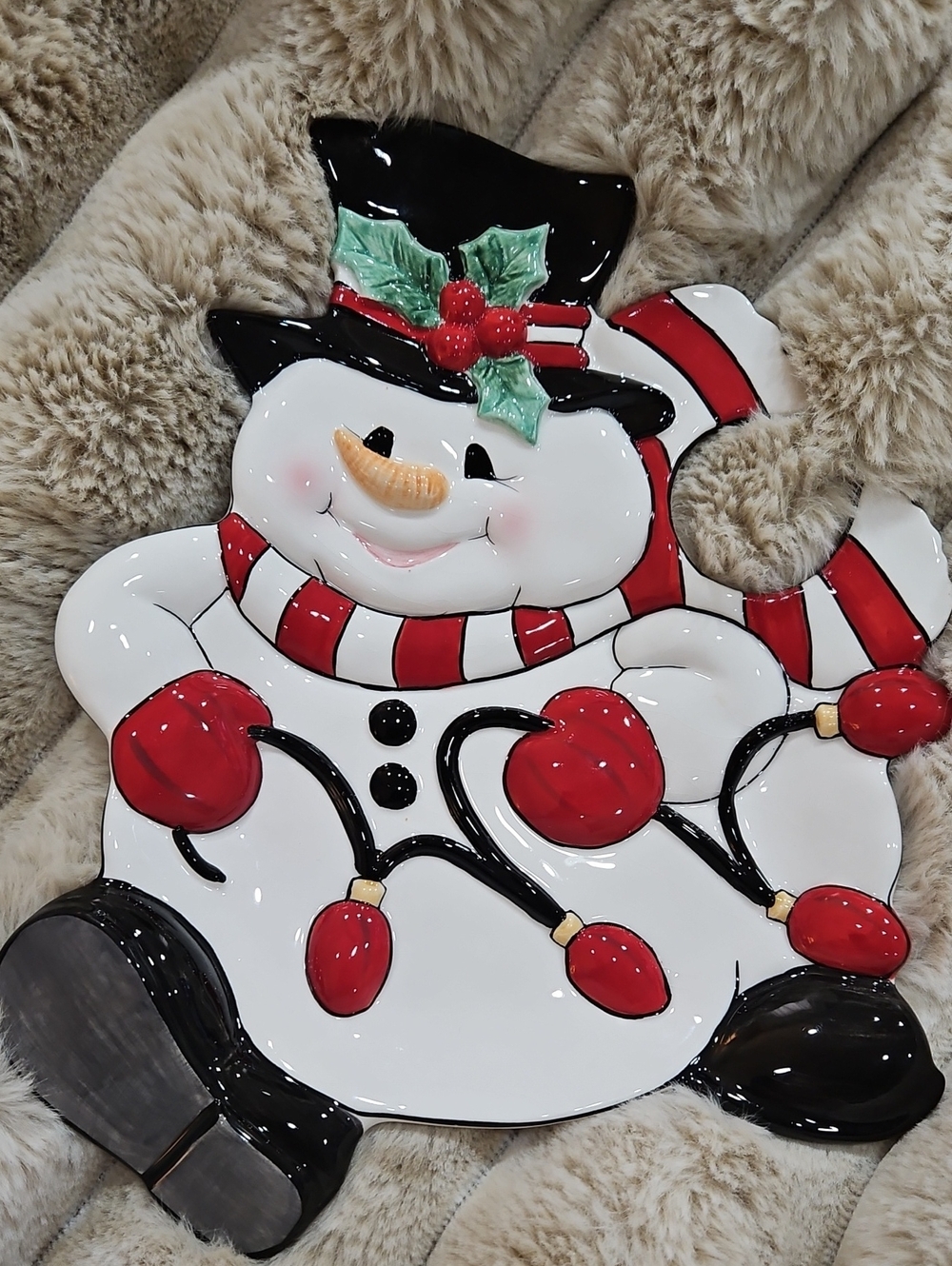 Fitz and Floyd Ceramic Snowman Wall Décor in White, Red & Black